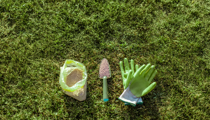 Lawn with Gloves on it